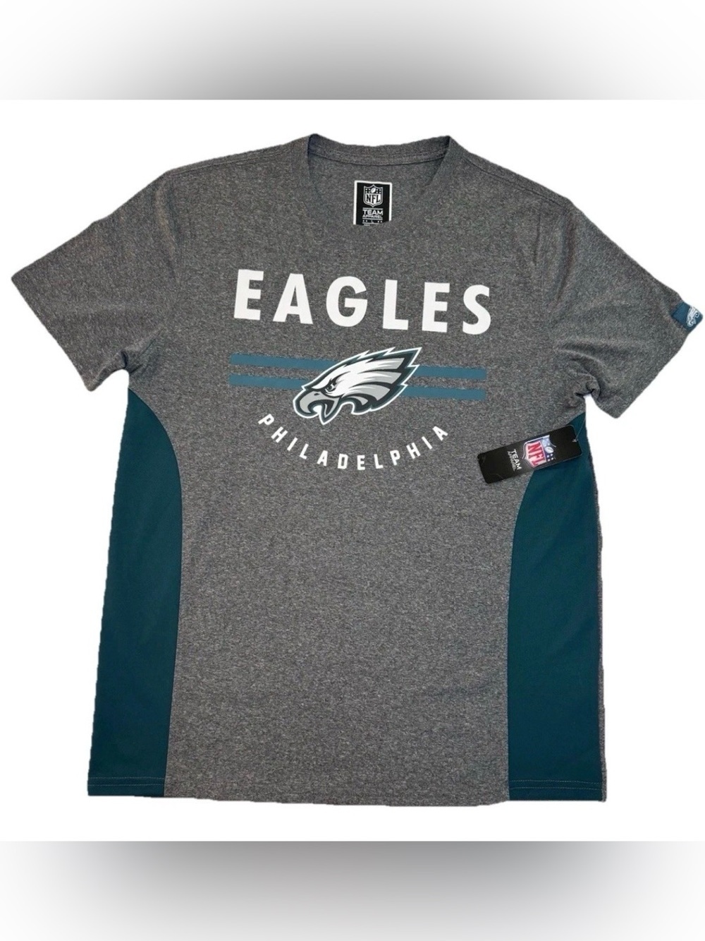 NWT Philadelphia Eagles NFL Team Apparel Mens Logo Gray Tee Shirt Size L Dri-fit